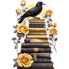 Stack of books with raven