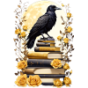 Stack of books with raven