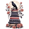 Stack of books with raven