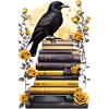 Stack of books with raven