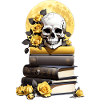 Stack of books with skull