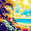 Plage tropicale rétro et soleil