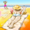 Frau zeichnet am Strand