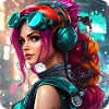 Cooles Cyberpunk Girl mit Kopfhörer