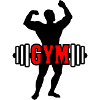 Red text 'GYM' about bodybuilder