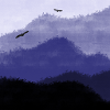 Birds during sunrise behind hills