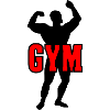 Bodybuilder-Schattenbild mit rotem Text "GYM