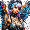 Cool cyberpunk angel with headphones