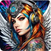 Cool cyberpunk angel with headphones