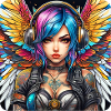 Cool cyberpunk angel with headphones