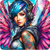 Cooler Cyberpunk Engel mit Kopfhörer