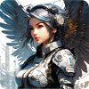 Cool cyberpunk angel with headphones