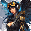 Cool cyberpunk angel with headphones