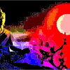 Futuristische Pixelkunst des Sonnenuntergangs