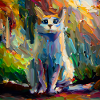 Abstract Colored Oil Painting of a Sitting Cat