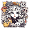 Fille gothique et chats