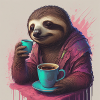 Sweet sleepy sloth drinking coffee