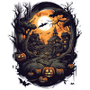 Spukhaus mit Halloween-Kürbissen