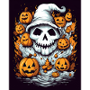 Toter Hexenschädel mit Halloween-Kürbissen