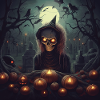 scary witch with pumpkins