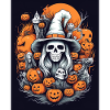 scary witch with pumpkins