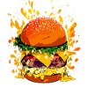 Extravagant cheeseburger with cheese splatter