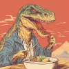T-Rex mangeant des ramen