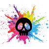 Schwarzer Schädel und mehrfarbige Explosion