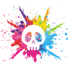 Weißer Schädel und bunte Explosion