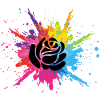 Schwarze Blume und mehrfarbige Explosion