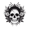 weißer Totenschädel mit Blumenrand