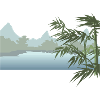 River landscape with palm leaves