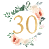 Number 30, green-pastel wreath, personalizable
