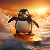 Pinguin riding on waves