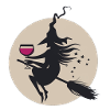 Mondscheinhexe auf Besen mit Wein