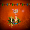 Cute sugar skull cat with flowers