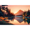 anime beautiful river in the forest at sunset