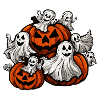Halloween: Little ghosts with pumpkins