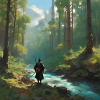 Samurai einsam am Flussufer
