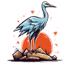 Graureiher oder Storch Vogel und eine rote Sonne