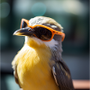 Vogel mit Orangen Sonnenbrillen
