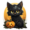 Black Cat Halloween Pumpkin - Cat