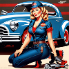 Pinup im Retrowagen Blau