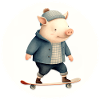 Piggy rides skateboard