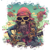 Psychedelic hippie skeleton with guitar