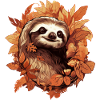 Cute sloth in autumn foliage