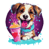 Dog drinks milkshake