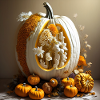 Halloween pumpkin with white flowers