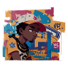 Black Kid devant Graffiti Background