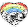 Regenbogenbogen über Bergen